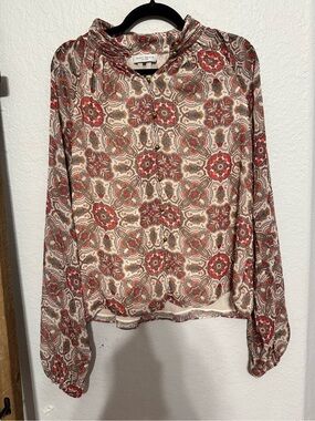 Ramy Brook Ivory Floral Paisley Blouse - Red & Brown Pattern